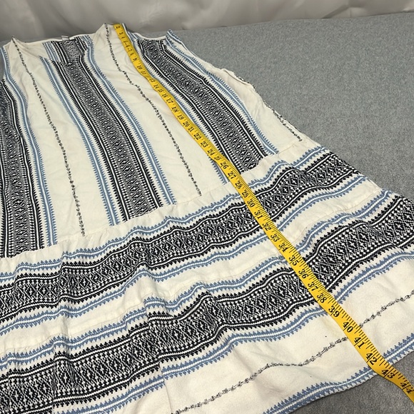 Boho J. Jill Midi Dress Large Petite White Blue Coastal Beach Woven Hippie - Picture 4 of 11